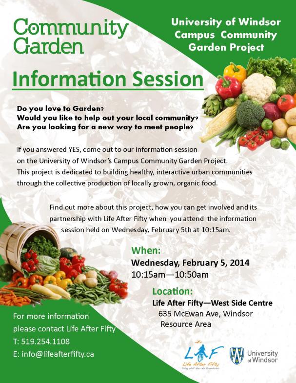 Community Garden Information Session - Wednesday, February 12th WEST SIDE CENTRE